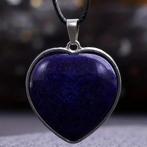 Lapis Lazuli Natural Gemstone Love Heart Pendant Necklace Gemstone Pendant